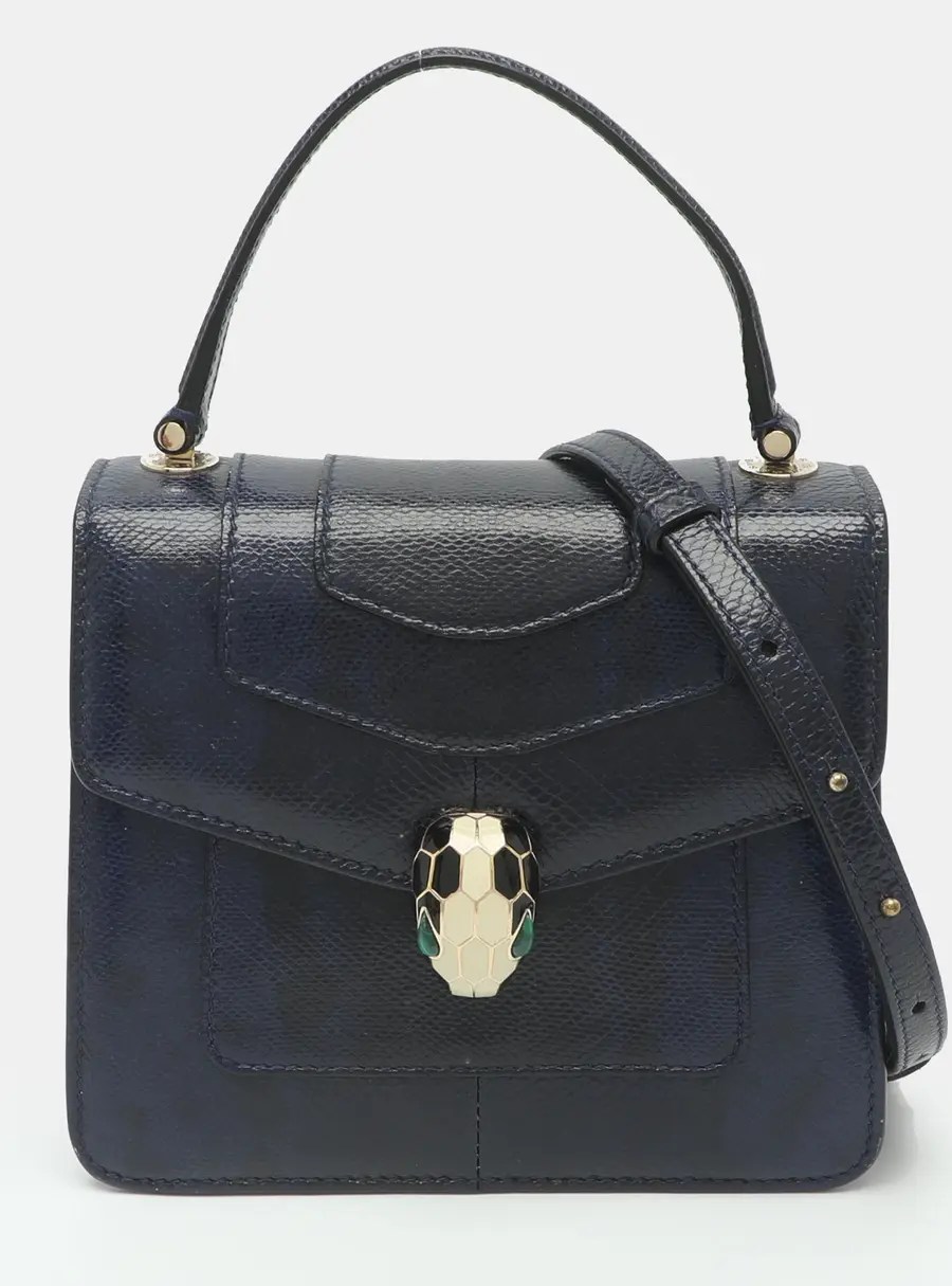 Bvlgari Serpenti Forever Midnight Blue Karung Leather Top Handle Bag