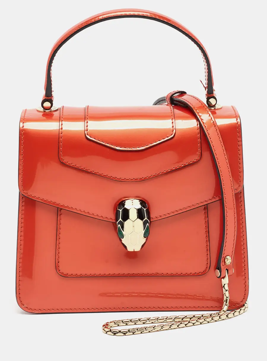 Bvlgari Serpenti Forever Small Orange Patent Leather Top Handle Bag