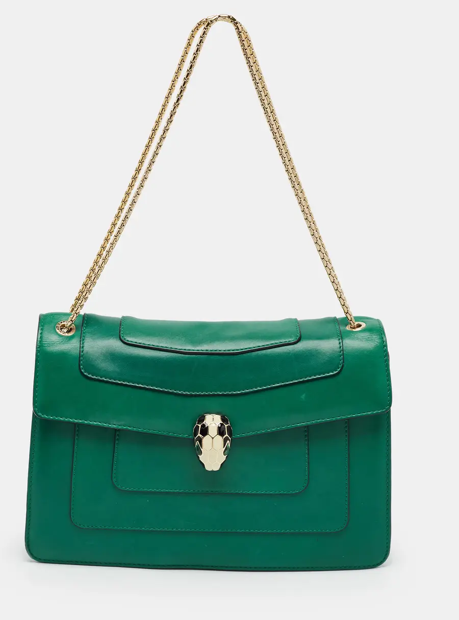Bvlgari Serpenti Forever Medium Green Leather Shoulder Bag