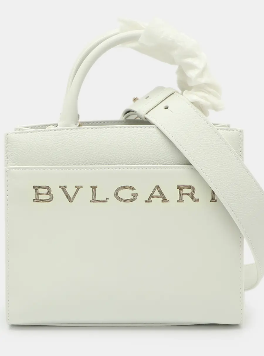 Bvlgari Logo White Leather Tote