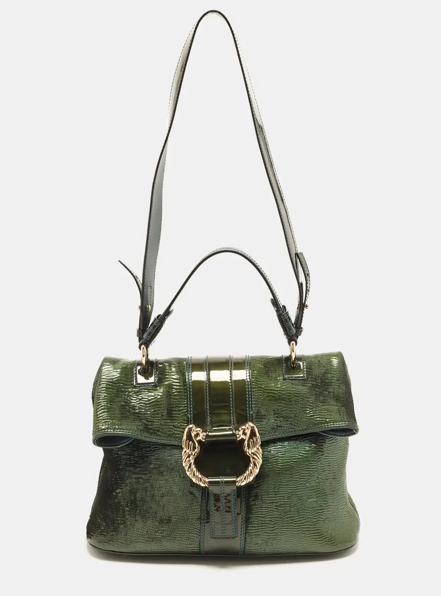 Bvlgari Leoni Wave Green Coated Fabric and Patent Leather Shoulder Bag