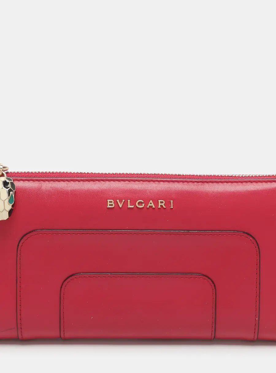 Bvlgari Serpenti Forever Pink Leather Zip Long Wallet