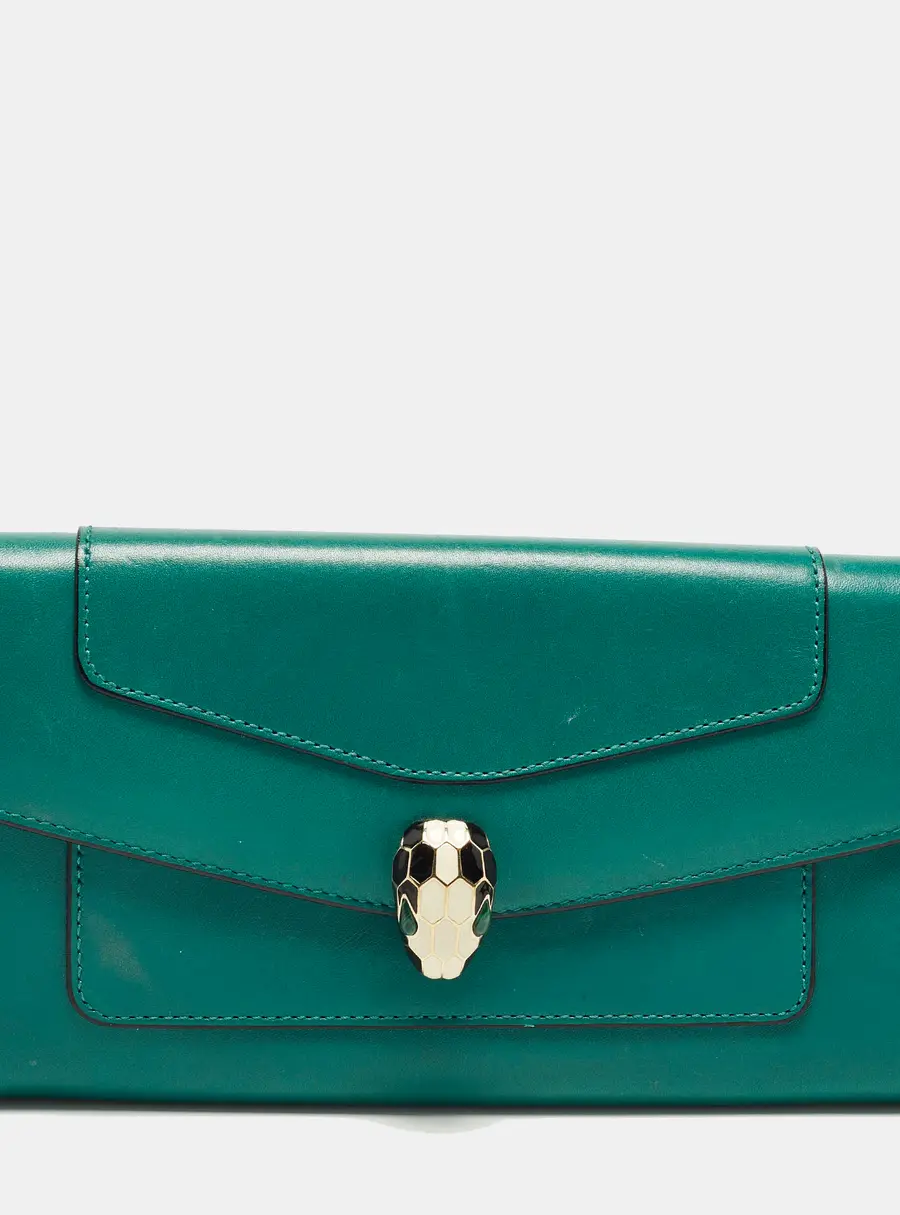Bvlgari Serpenti Forever Flap Green Leather Continental Wallet