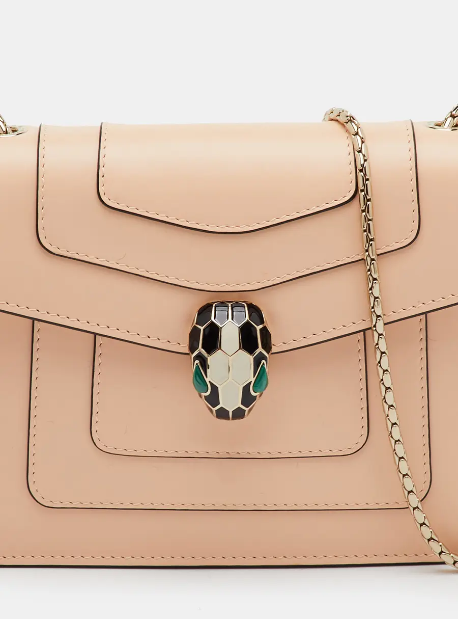 Bvlgari Serpenti Forever Beige Leather Flap Chain Shoulder Bag