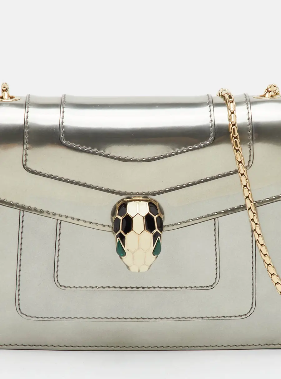 Bvlgari Serpenti Forever Small Silver Patent Leather Shoulder Bag