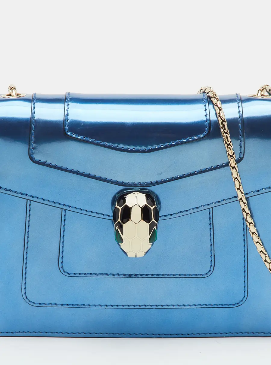 Bvlgari Serpenti Forever Metallic Blue Patent Leather Shoulder Bag