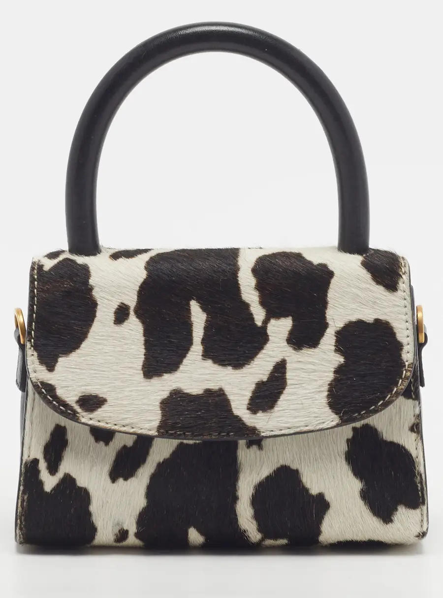By Far Black/White Calf Hair and Leather Top Handle Bag