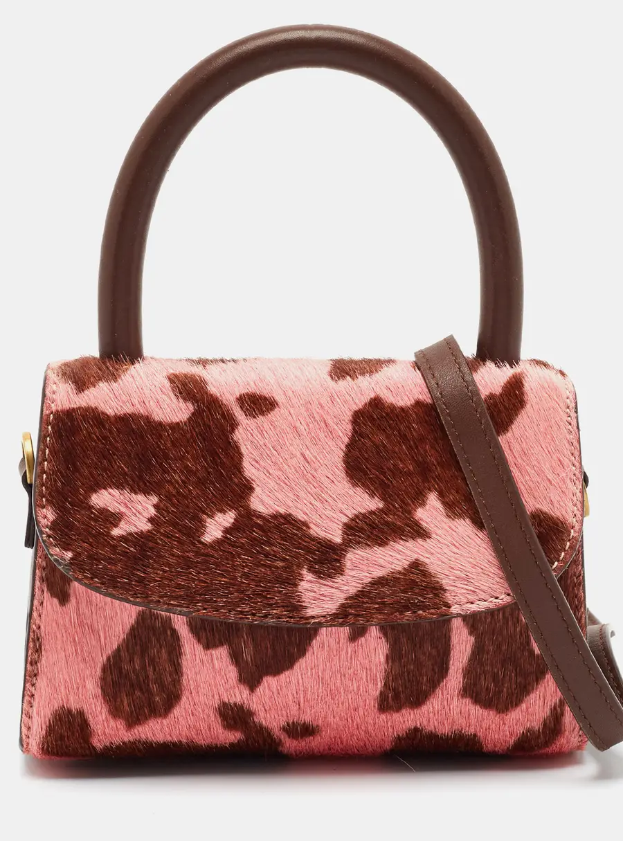 By Far Brown/Pink Calfhair and Leather Top Handle Bag