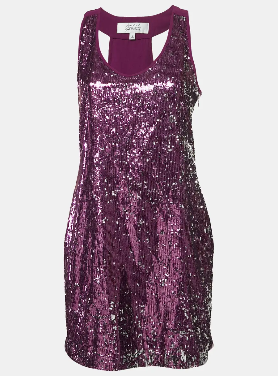 Badgley Mischka Purple Sequin Crepe Sleeveless Mini Dress S