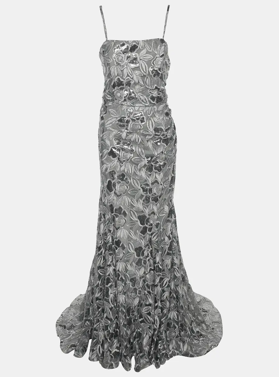 Badgley Mishka Silver Sequin Mesh Embellished Dress M