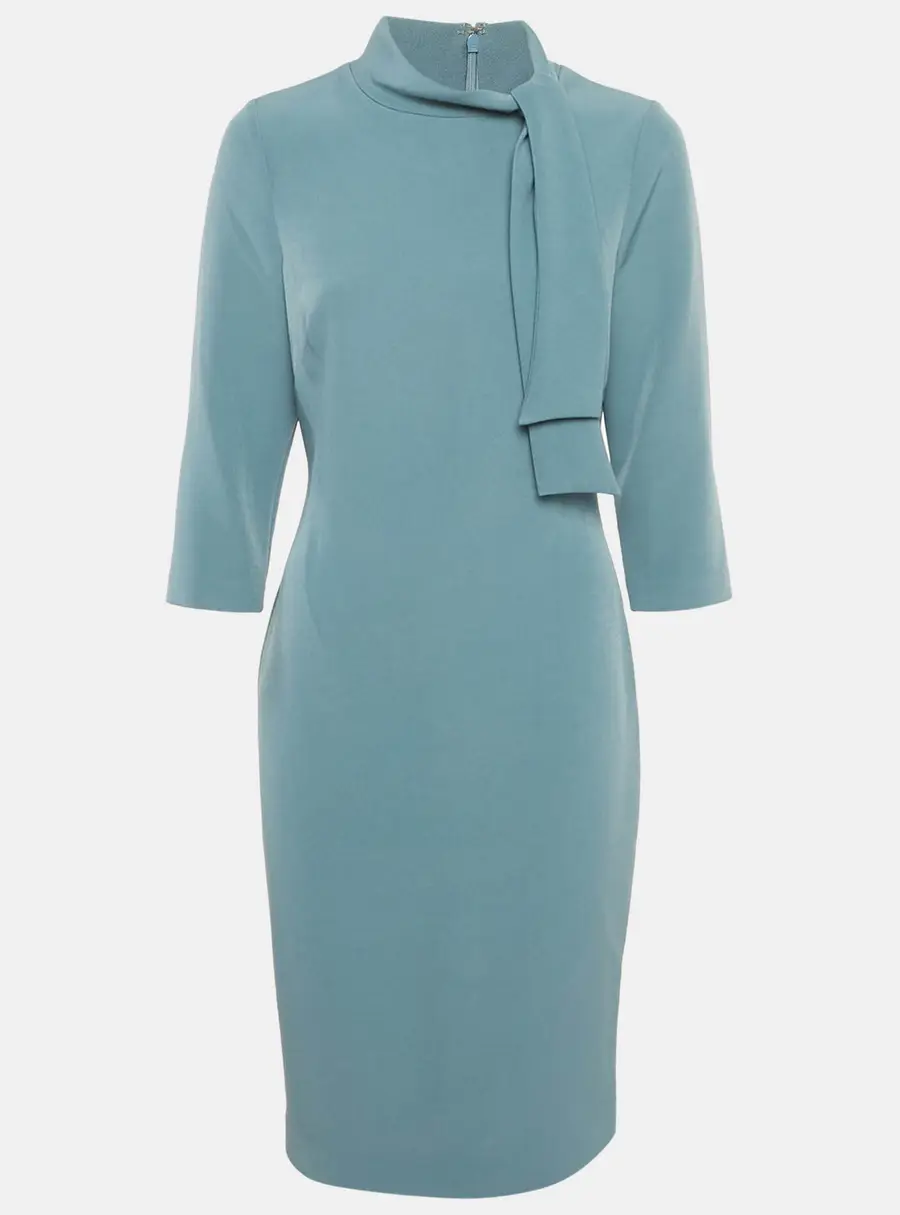 Badgley Mischka Light Blue Crepe Bow Detail Mini Dress S