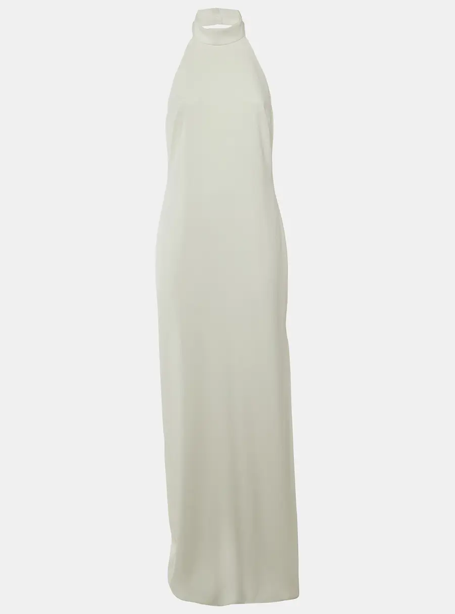 Badgley Mischka White Crepe Halter Neck Gown L