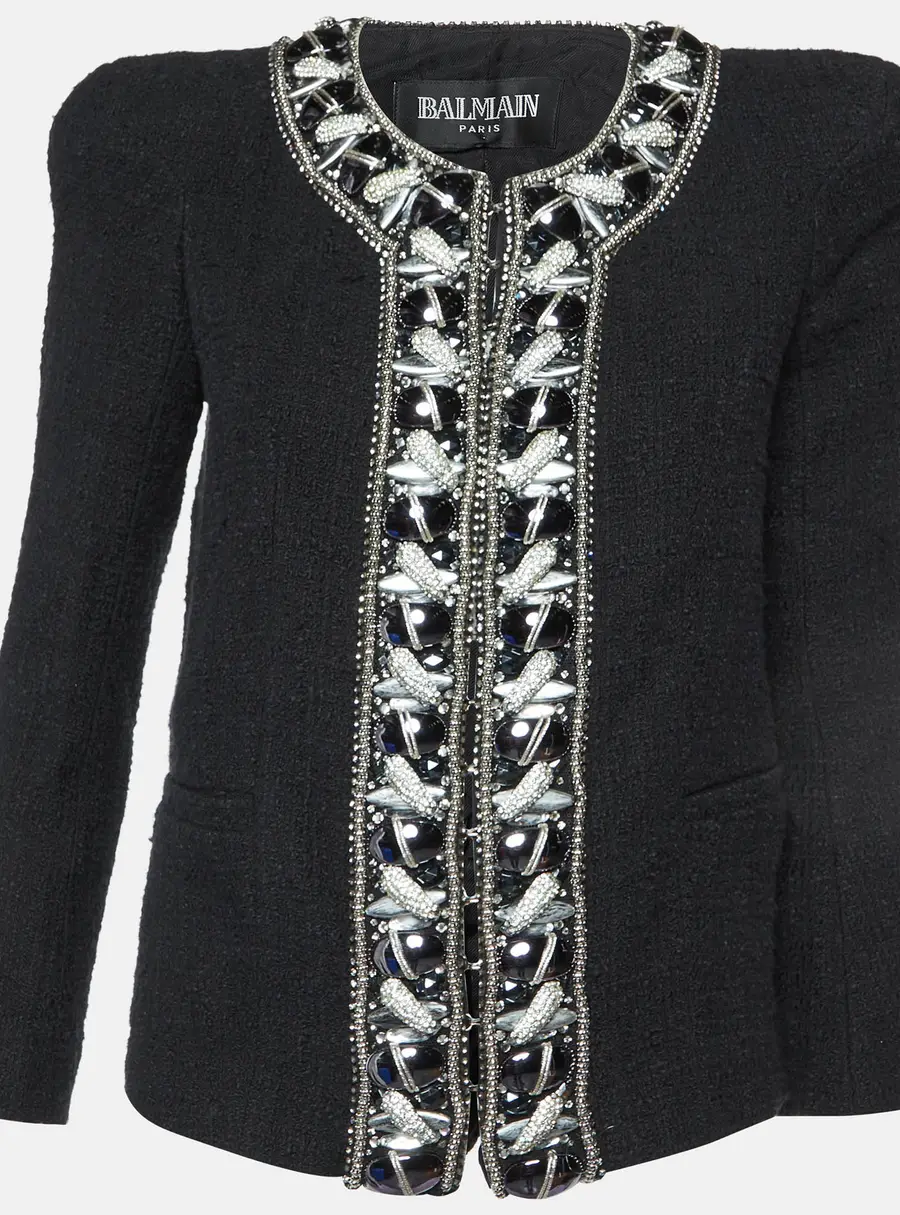 Balmain Black Embellished Tweed Jacket M