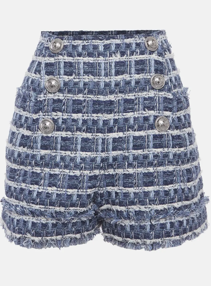 Balmain Blue Tweed High Rise Shorts L