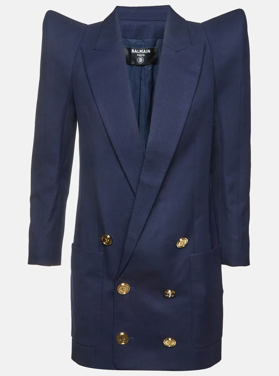 Balmain Navy Blue Gabardine Double Breasted Blazer M