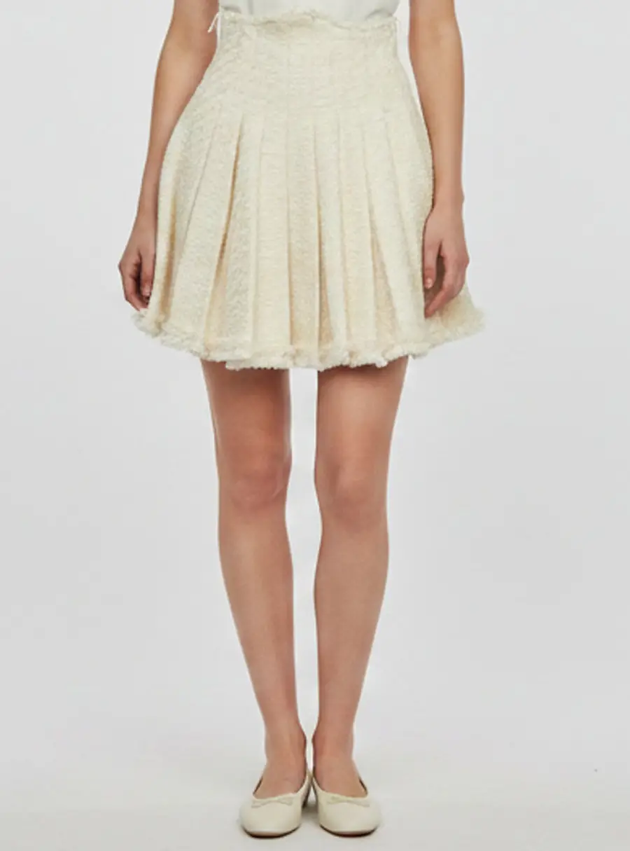Balmain Cream Tweed Pleated Mini Skirt S