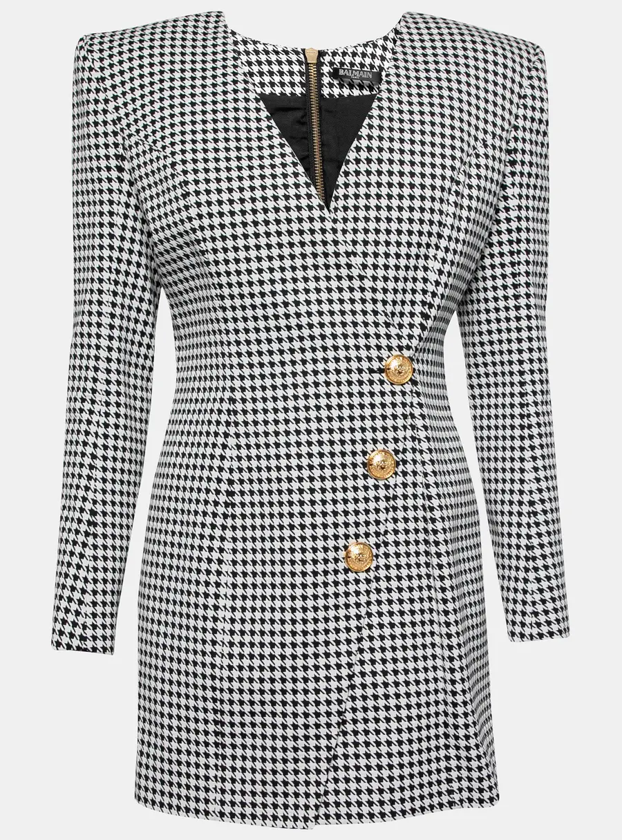Balmain Monochrome Houndstooth Jacquard Mini Dress M