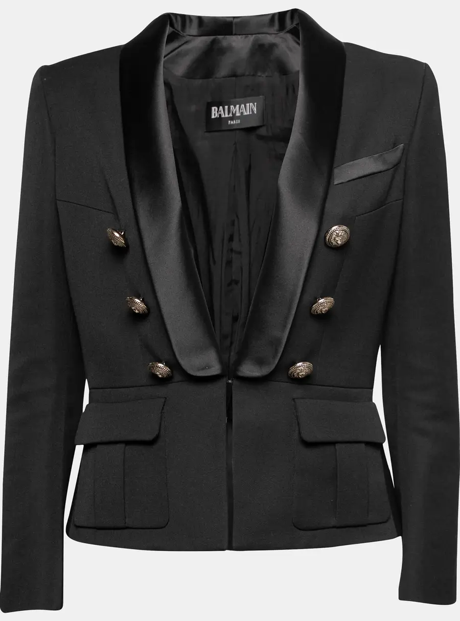 Balmain Black Wool Shawl Collar Blazer M