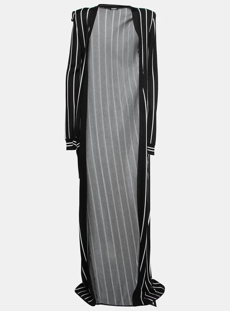 Balmain Black Striped Knit Long Open Cardigan M