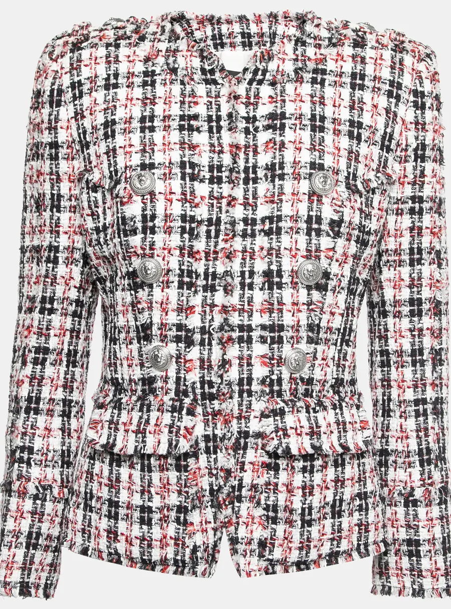 Balmain Black & Red Tweed Button Embellished Jacket M