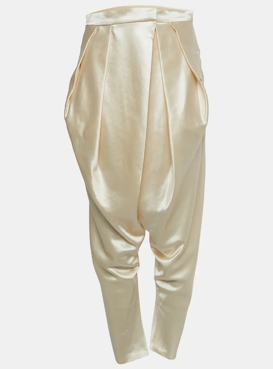 Balmain Cream Wool & Silk Pleated and Draped Trousers M