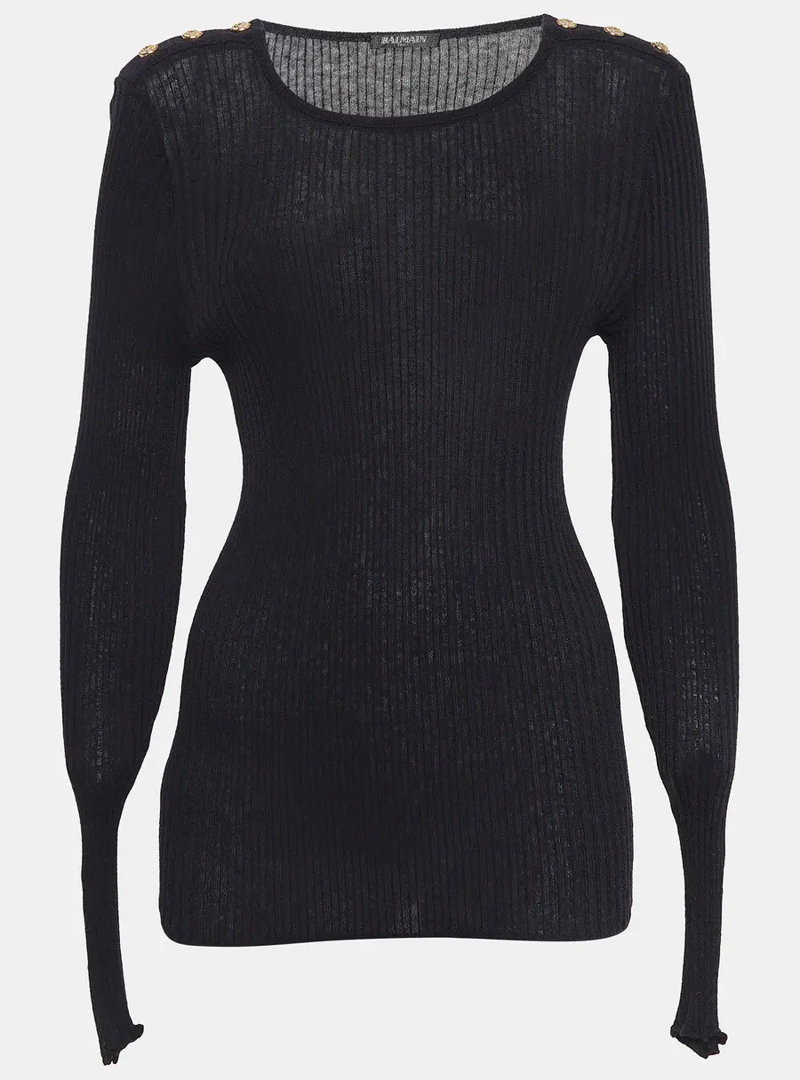 Balmain Black Rib Knit Button Detail Sweater M