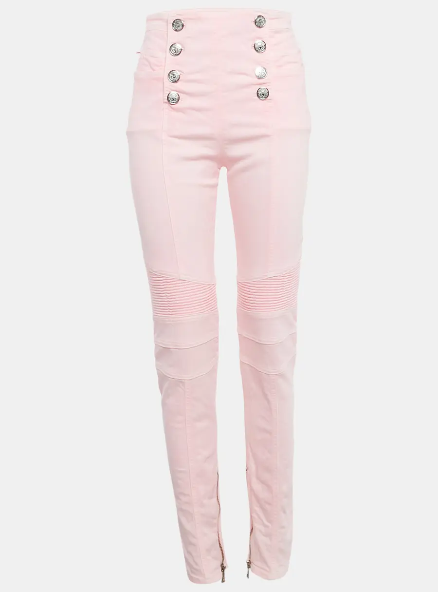 Balmain Pink Denim Button Detail Jeans M Waist 28"