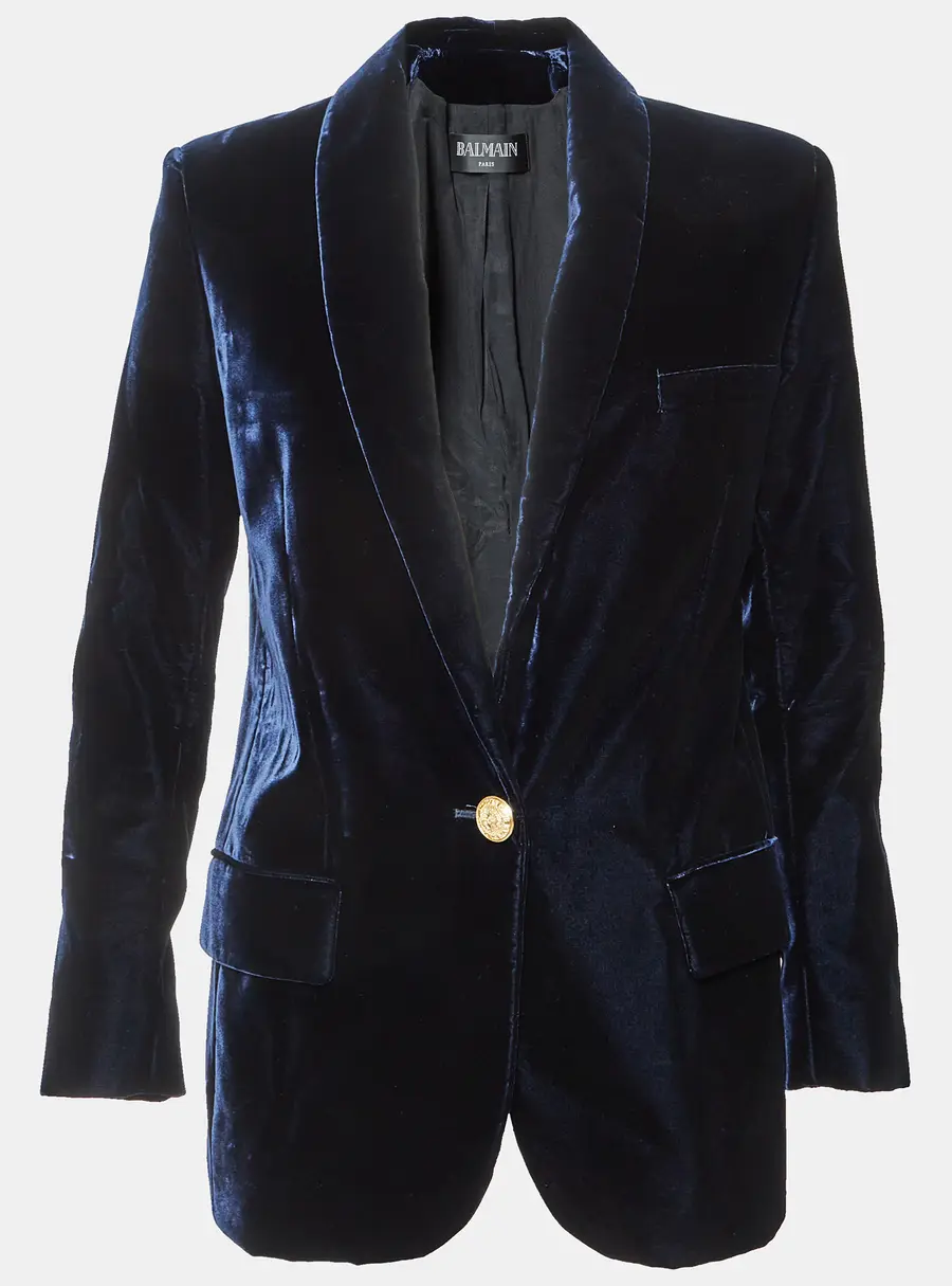 Balmain Navy Blue Velvet Tailored Jacket M