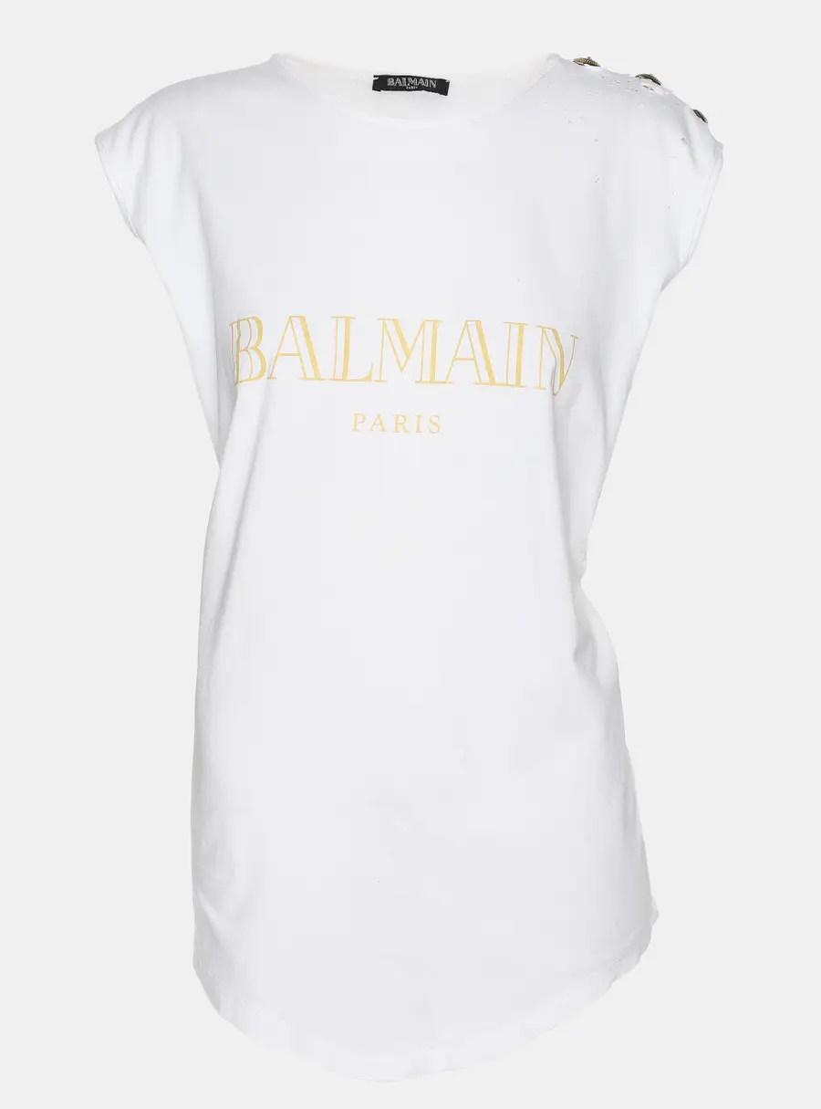 Balmain White Logo Printed Cotton Knit Sleeveless Tank Top L
