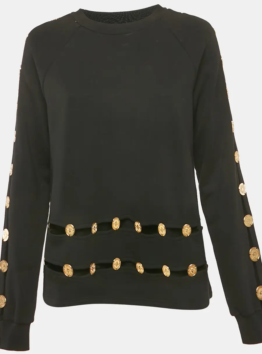 Balmain Black Cotton Knit Coin Embellished Sweatshirt M