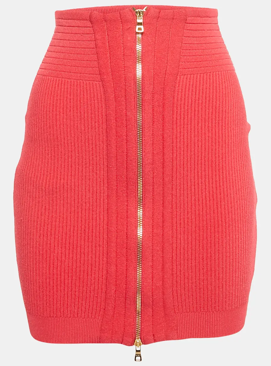 Balmain Pink Stretch Knit Mini Skirt M