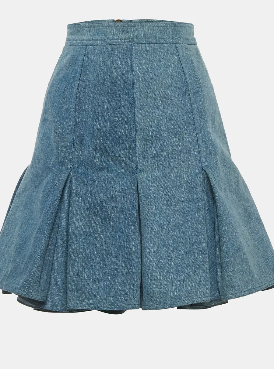 Balmain Blue Pleated Denim Mini Skirt S