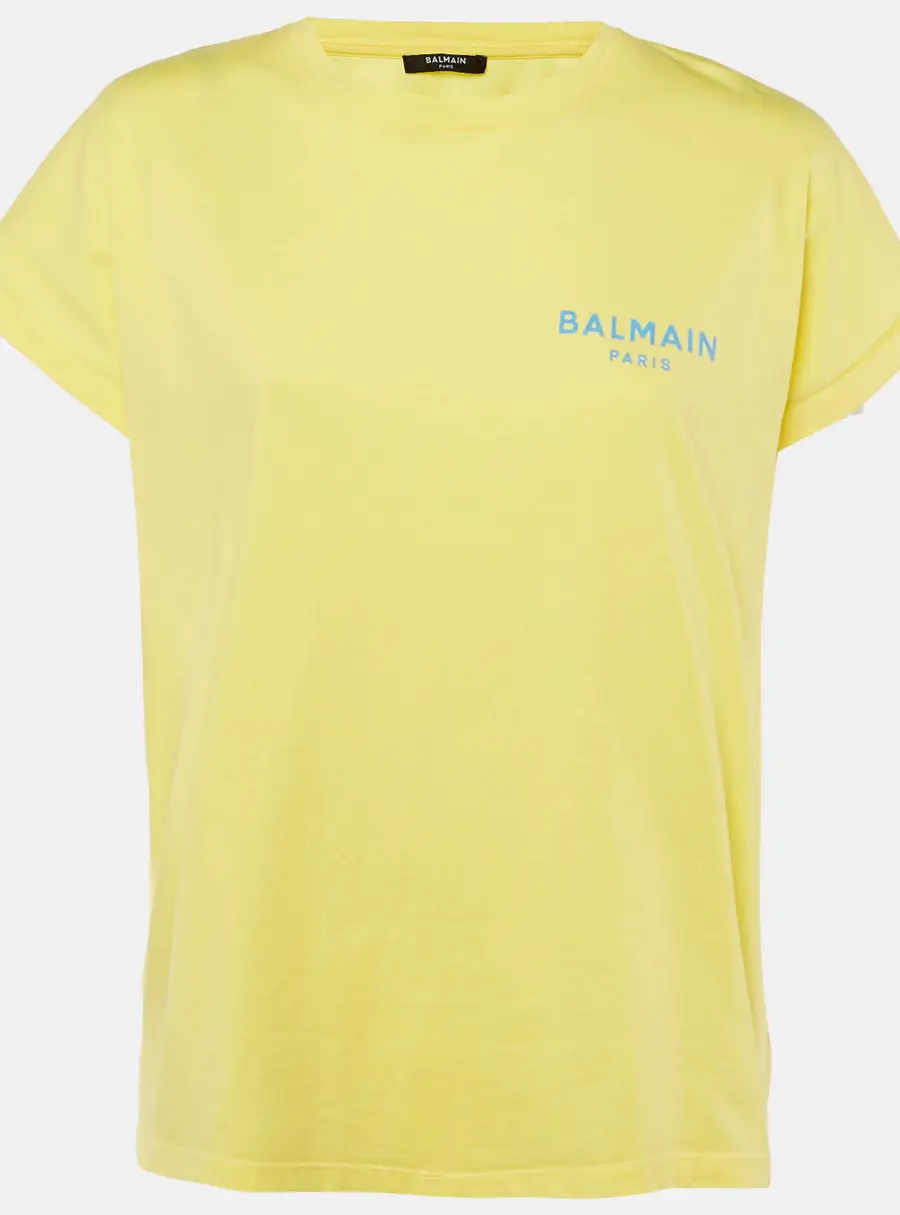 Balmain Yellow Logo Printed Cotton Knit T-Shirt M