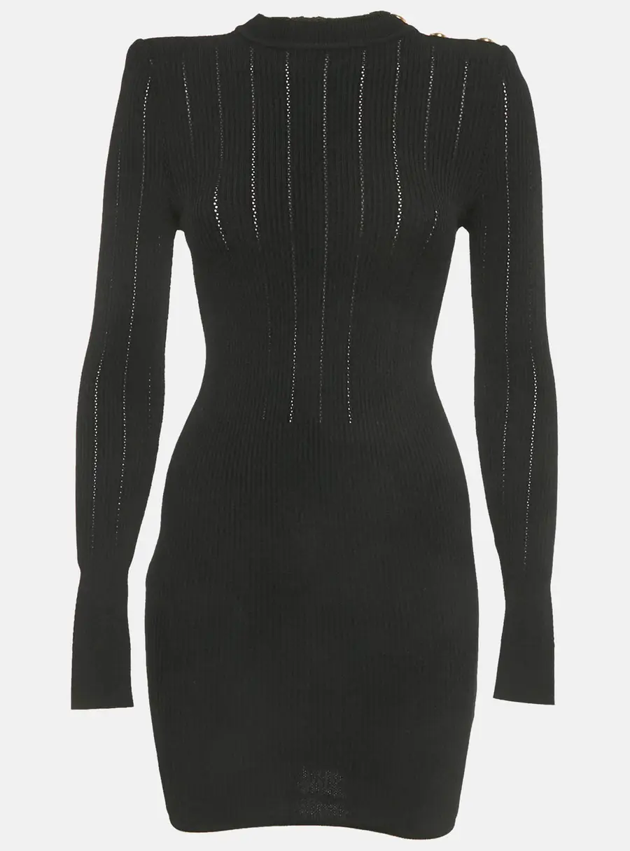 Balmain Black Stretch Knit Zip UP Mini Dress S