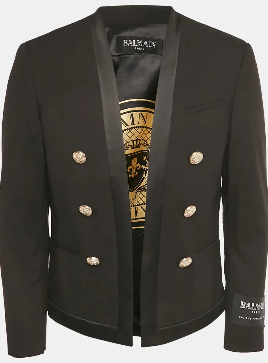 Balmain Black Button Detail Open Front Blazer XXL