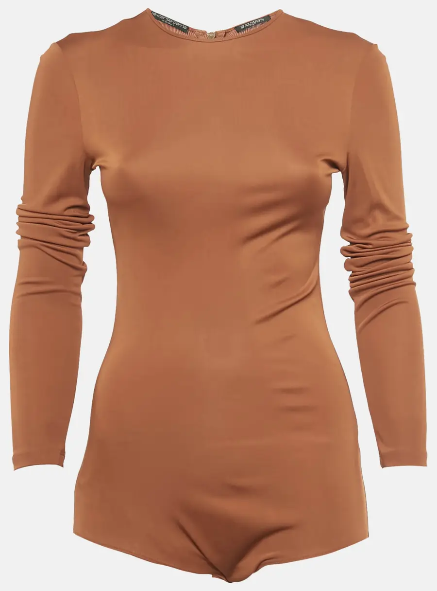 Balmain Brown Jersey Long Sleeve Bodysuit  S