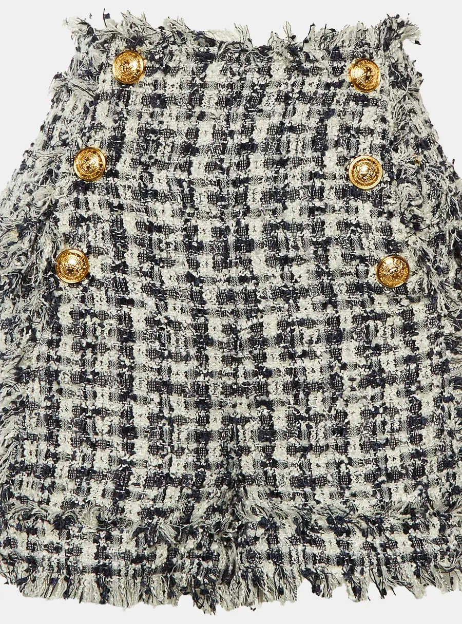 Balmain Navy Blue /White Tweed Frayed Hem Shorts M
