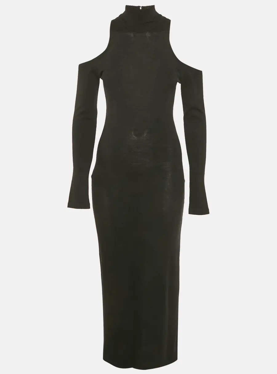 Balmain Black Wool Knit Cold-Shoulder Maxi Dress M