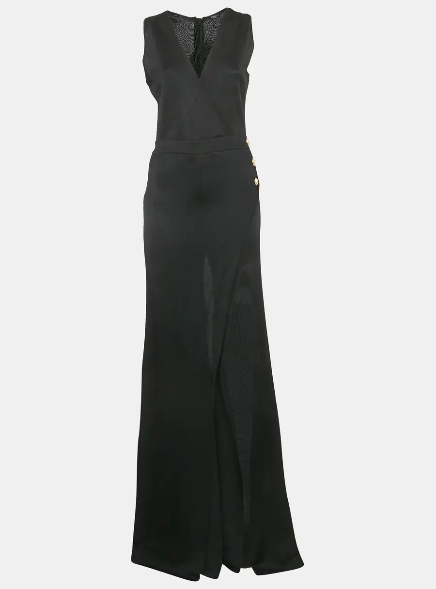 Balmain Black Stretch Knit Wrap Effect Jumpsuit L
