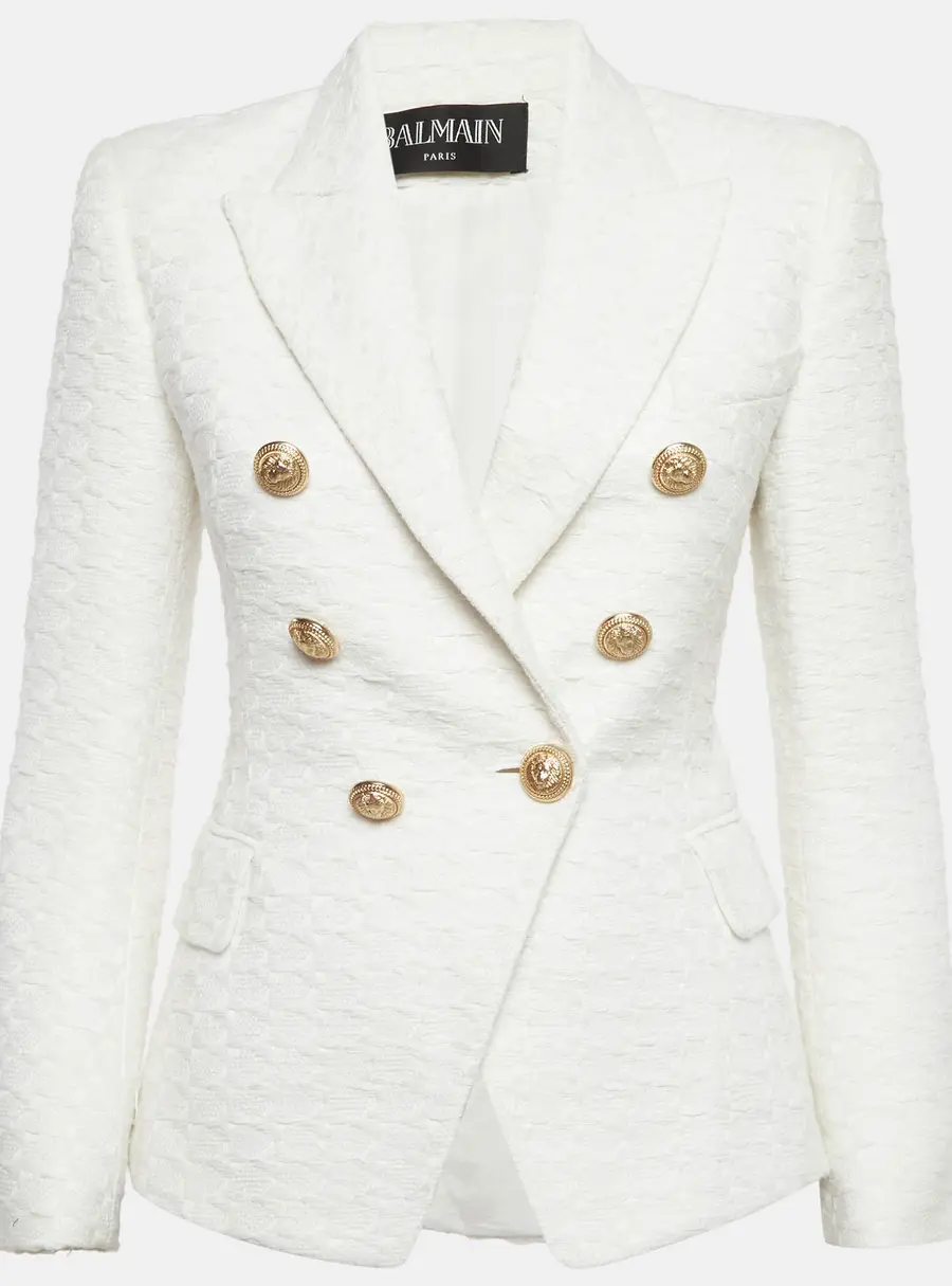 Balmain Off-White Tweed Double Breasted Blazer S