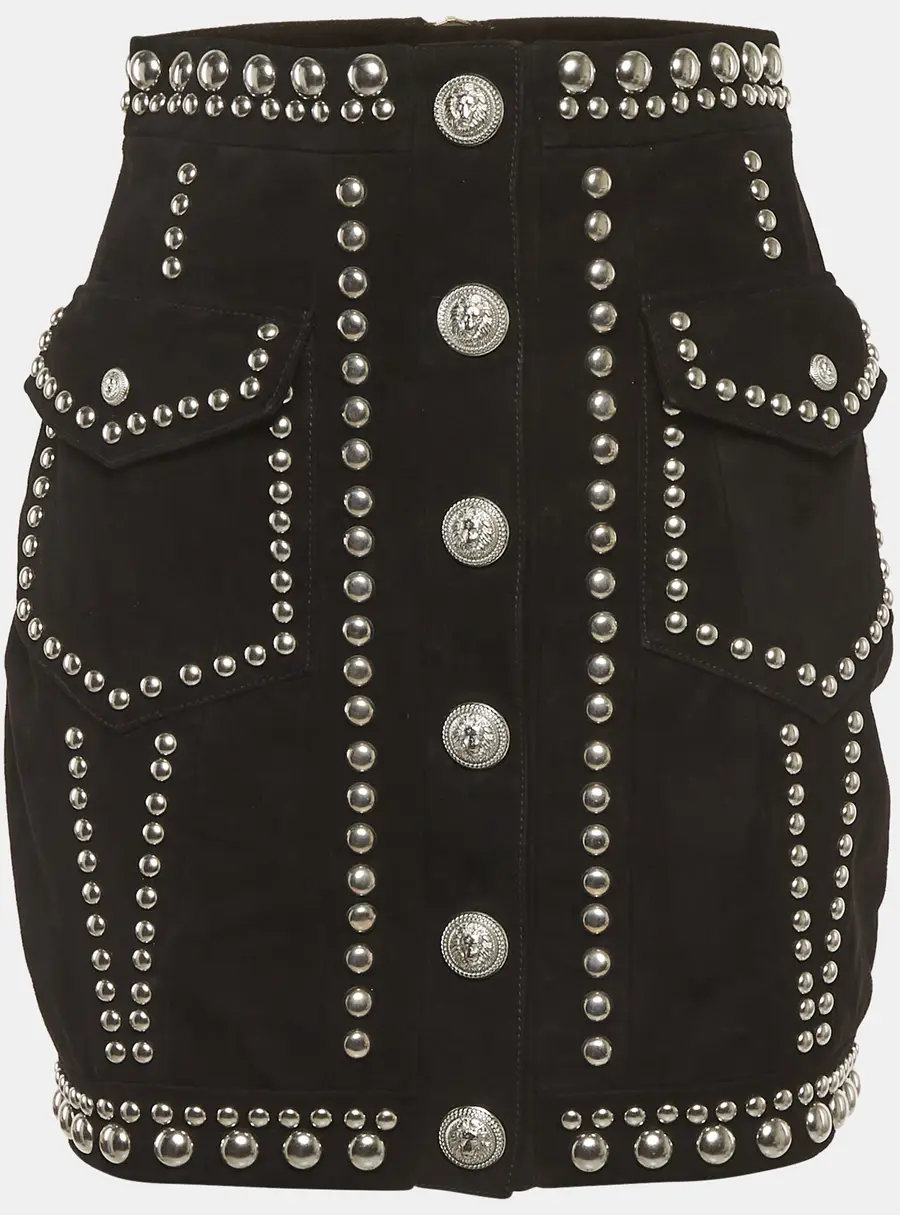 Balmain Black Studded Suede Mini Skirt S