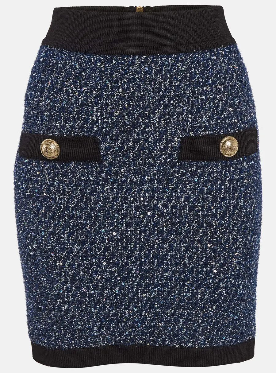 Balmain Blue Lurex Tweed Mini Skirt L