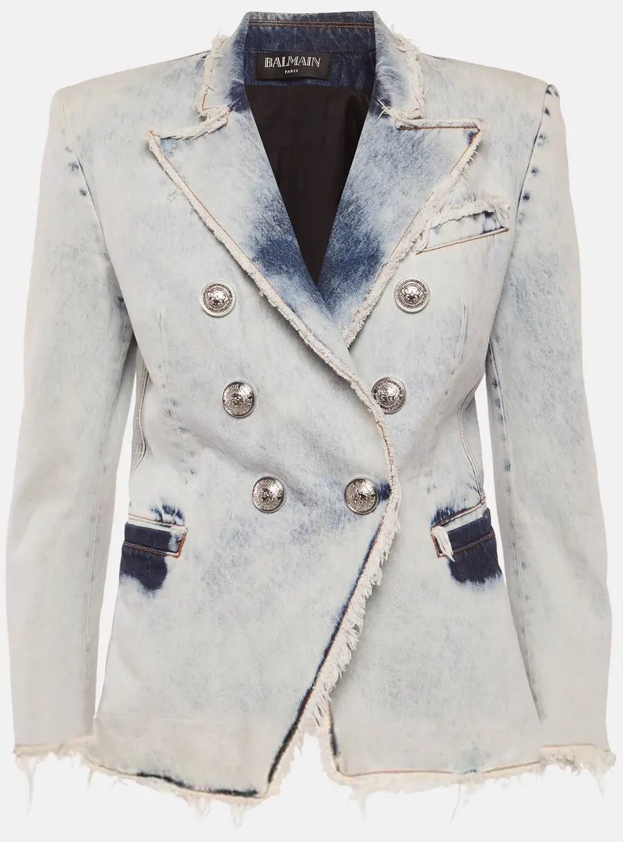 Balmain Blue Washed Denim Double Breasted Jacket M