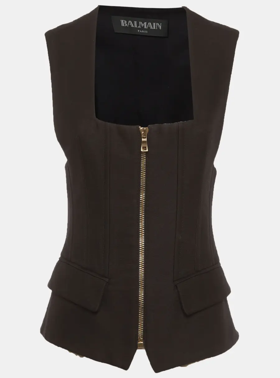 Balmain Black Silk Blend Pocket Detail Sleeveless Jacket M