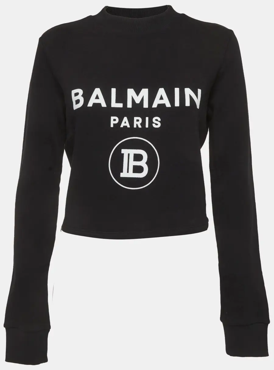 Balmain Black Logo Print Cotton Crop Sweatshirt S