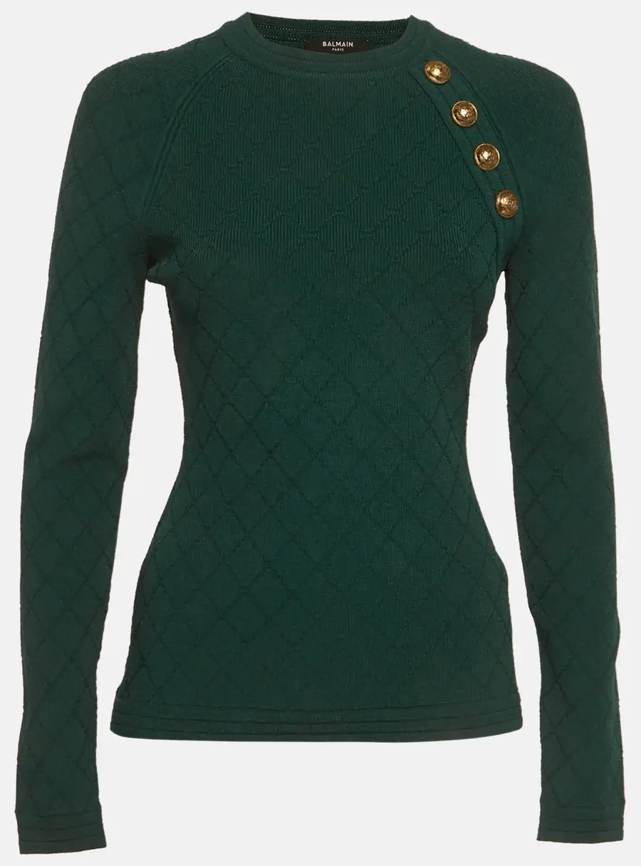 Balmain Green Textured Knit Pullover M