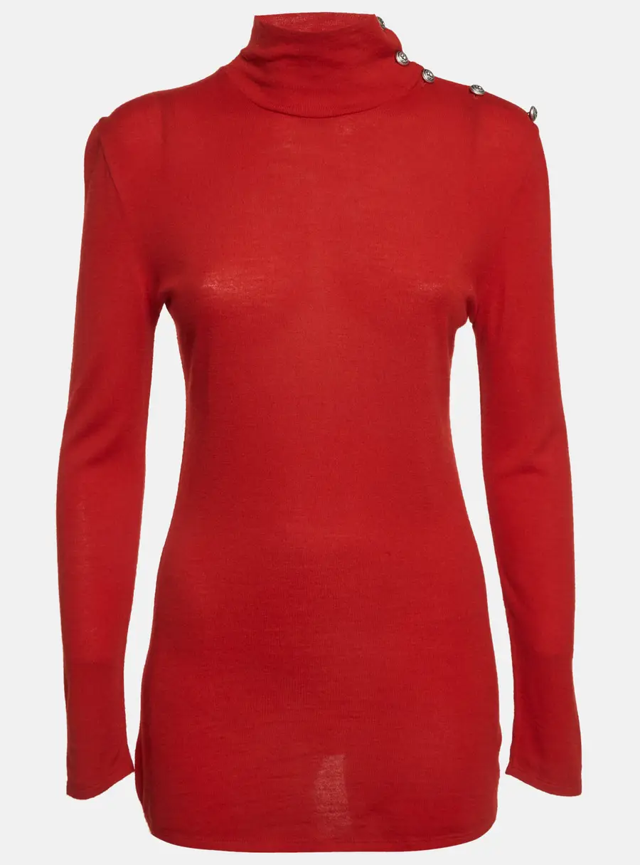Balmain Red Knit Turtle Neck Pullover L