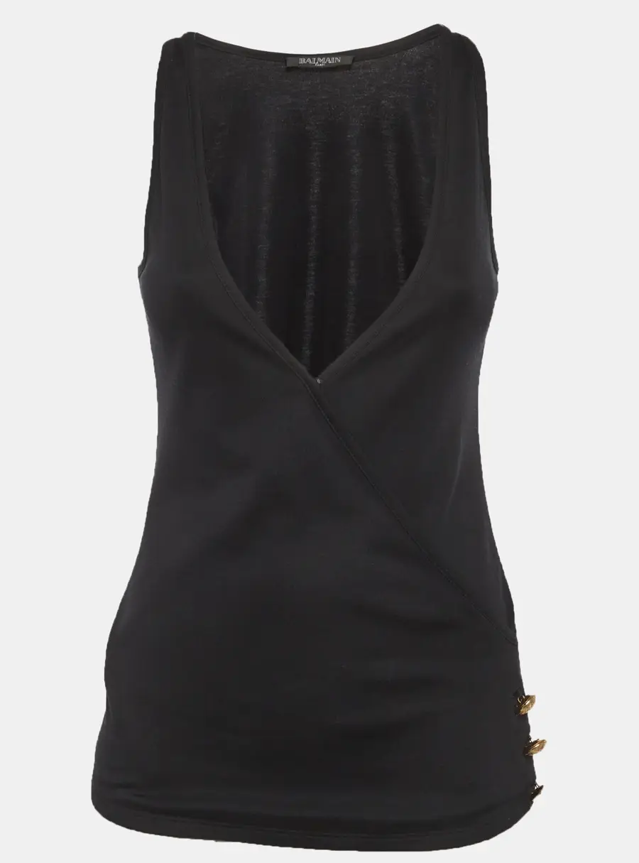 Balmain Black Jersey V-Neck Crossover Top S