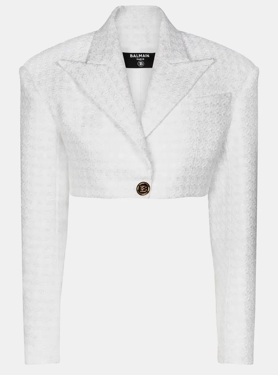 Balmain White Tweed Crop Jacket M