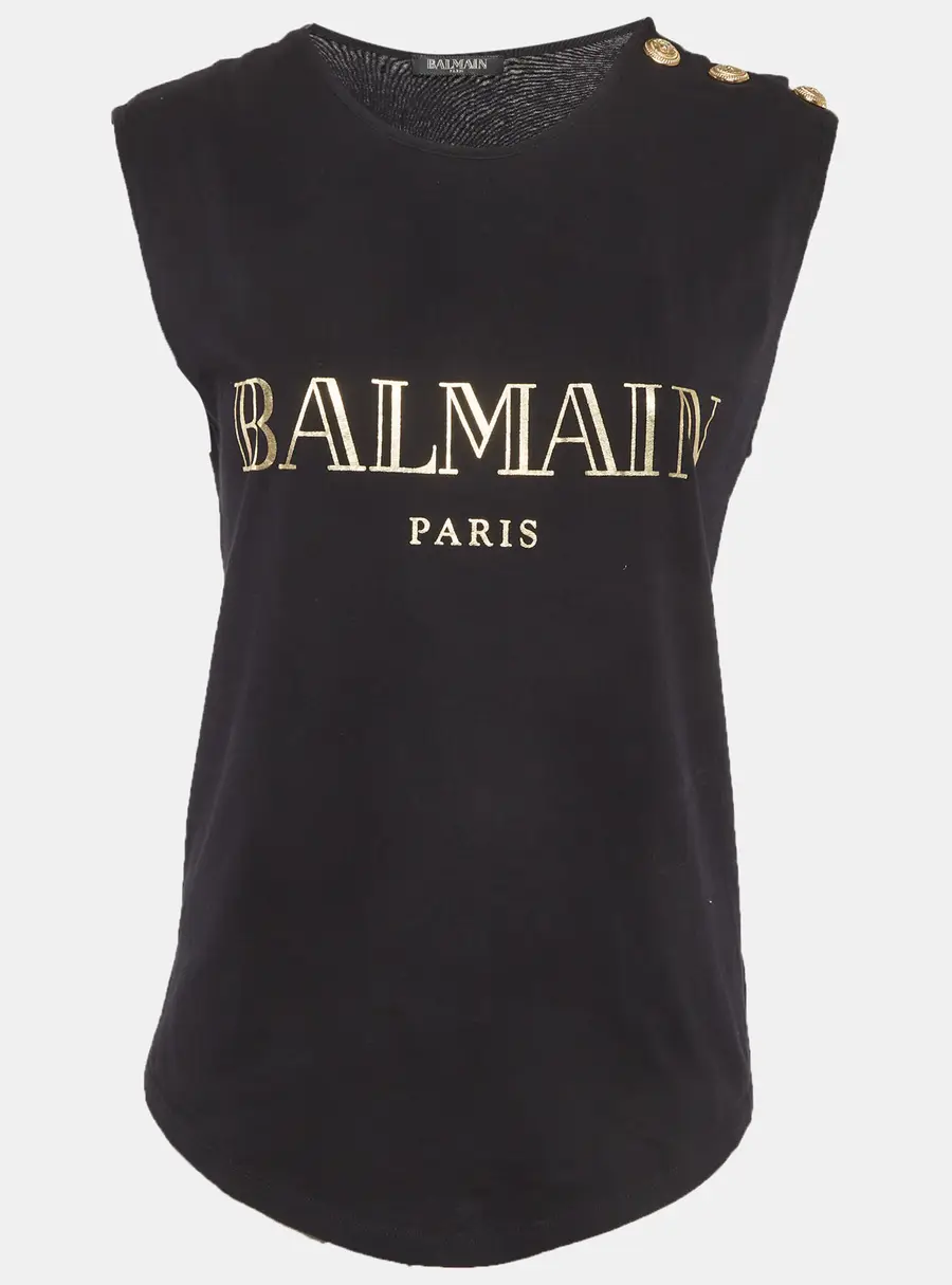 Balmain Black Logo Print Jersey Tank Top M